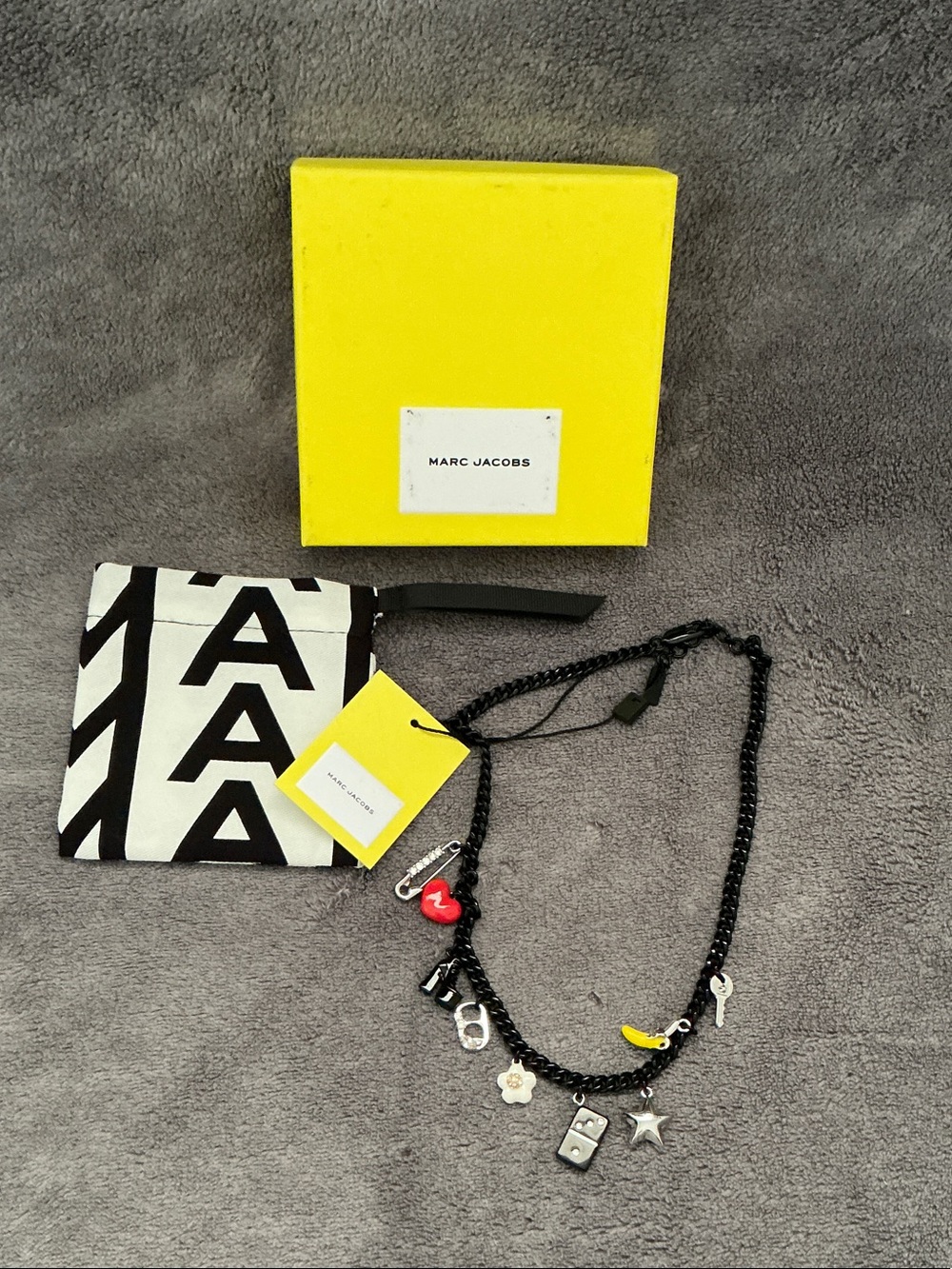 NWT Marc Jacobs Black Chain Charm Necklace with Multicolor Charms